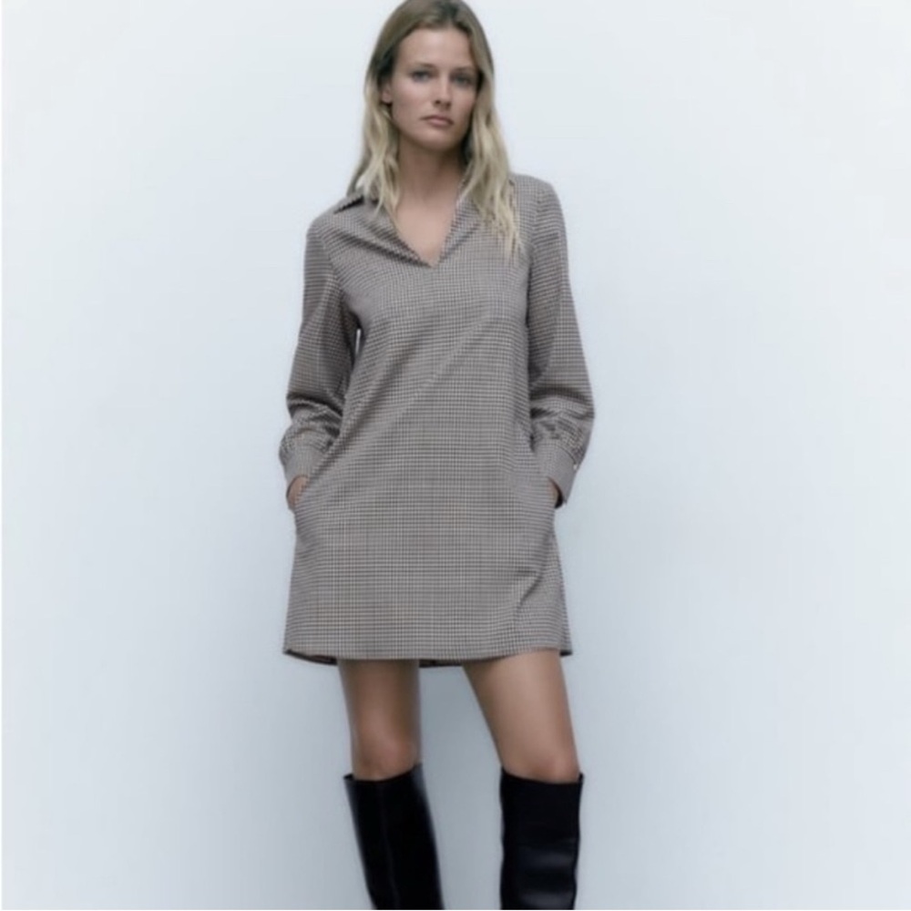 Zara Plaid Gingham Collared Mini Dress size L